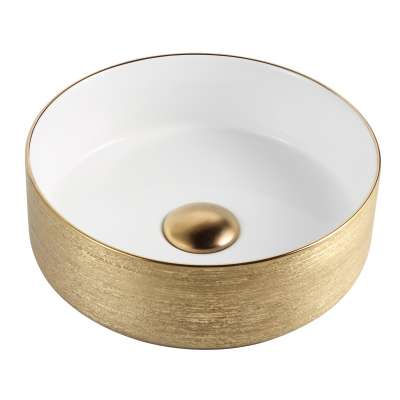 Luxury hot sale wash basin electroplating brushed gold ceramic lavabo round bathroom basin