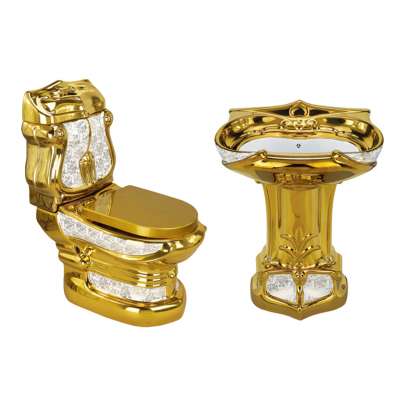 High Quality  Luxury Golden Bathroom Closestool Washdown Ceramics Sanitary Ware Wash Basin Toilet Commode Set