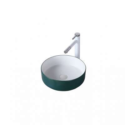 Customizable sanitary ware matte outside green inside white vanity bowl bathroom lavatory  vessel sink hand wash basin