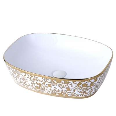 Wholesale ceramic sink gold plated wash basin hotel sanitary ware counter top wash basin modern bathroom sink