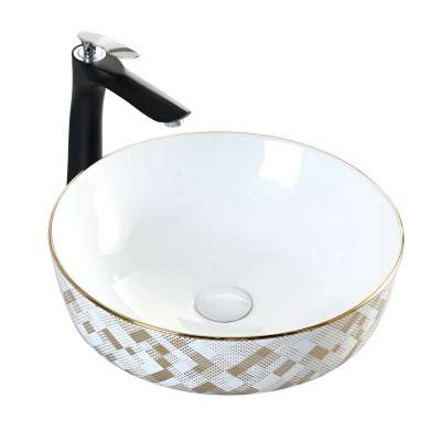 Modern design counter top round shape basin hand painted washbasins bathroom vanity sink lavatory sink wash basin