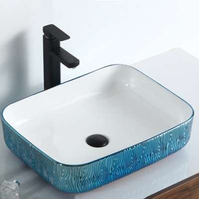 Unique electroplating handmade relief wash basin ceramic sanitary ware basin bathroom hand wash sink