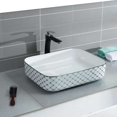 Wholesale electroplating decal ceramic counter top  wash basin bathroom hand painted ceramic vessel sink