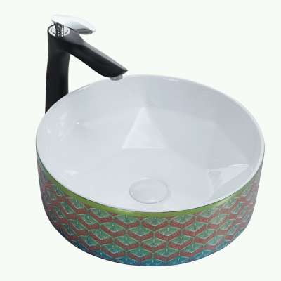 Luxury creative design decals bathroom sink wash hand basins round shape counter top basin