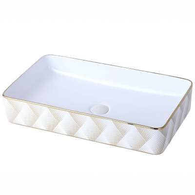 High quality rectangular shape above counter gold plated golden wash basin sink electroplating golden basin