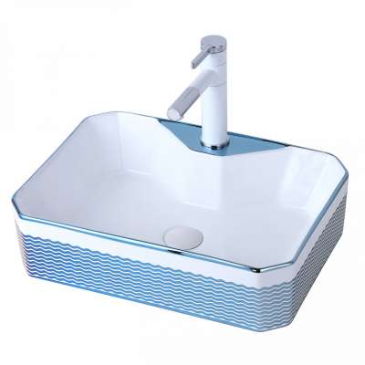 Luxury rectangle handmade vessel sinks electroplating decal bathroom sink ceramic sanitary ware small countertop wash basin