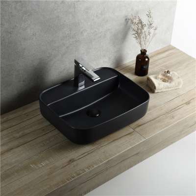 European style bathroom water sink sanitary items single hole rectangular matt black ceramic art wash basin