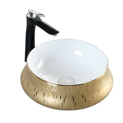 Factory sales lavatory sink luxury gold plating face basin above counter bathroom sinks