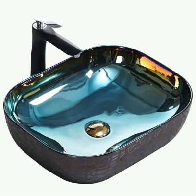 Wholesale electroplating color gold ceramic sanitary ware countertop ceramic washbasin bathroom sink