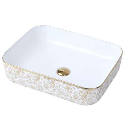 Western bathroom sanitary ware ceramic sink bathroom wash sink counter top gold painted ceramic bathroom sinks