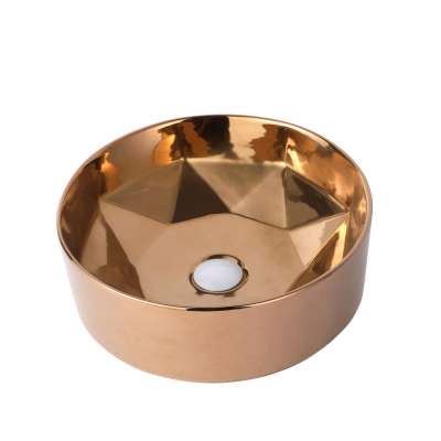 Popular design european style high quality ceramic sanitary sink bathroom single electroplating rose gold round wash basin