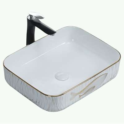 CORONIS luxury wash basin designs rectangular counter gold basin ceramic gold sanitary ware modern bathroom sink