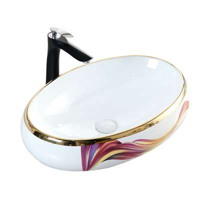 luxury countertop wash basins and sinks oval shaped electroplating decal basin bathroom sink