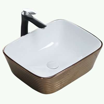 Luxury ceramic sanitary ware rectangular washbasin counter top  modern western bathroom sinks