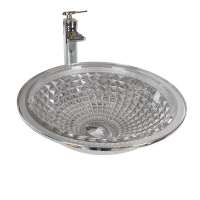 Hot sell  Crystal glass wash basin with Electric paint Silver Fw-205s