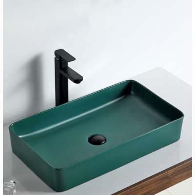 Exclusively hotel ceramic above counter basins matt green glazed handmade ceramic sink bowls rectangularhand wash art basin