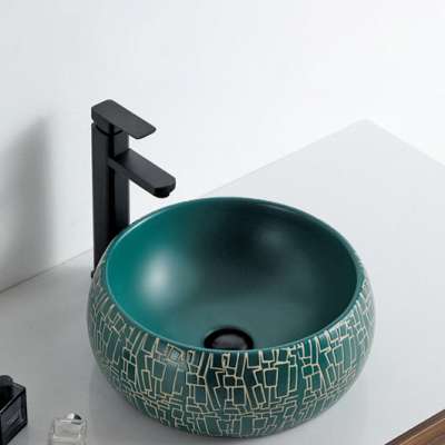 Artistic porcelain european bathroom design matt green glazed handmade ceramic sink bowls sanitary ware ceramic wash basin