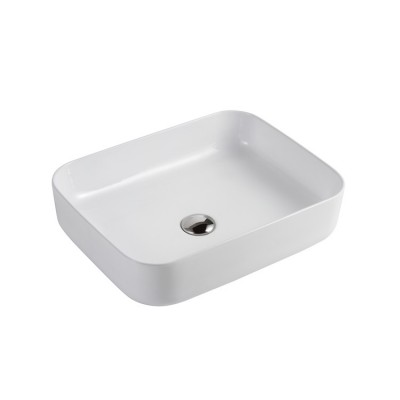 Sanitary simple design rectangle smooth basin cheap ceramic glossy sink