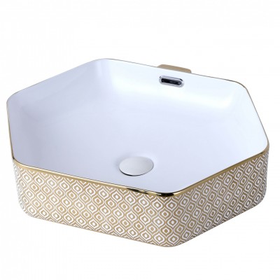 New design electroplating decal counter top unique handmade pentagon basin bathroom ceramic sink