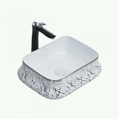 Modern style plating face basins china handmade art lavatory rectangular ceramic wash basin bathroom sink