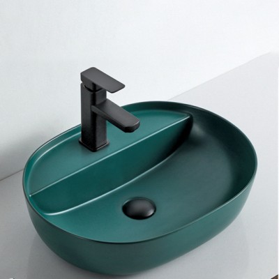 Ceramic square shape countertop wash hand basin european matt green art handmade bathroom sink bowls